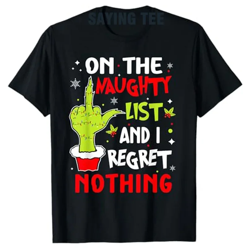 Middle Finger Naughty List Regret Nothing Funny Christmas Graphic Tee Short Sleeve Cotton T-Shirt
Middle Finger Naughty List Regret Nothing Funny Christmas Graphic Tee Short Sleeve Cotton T-Shirt