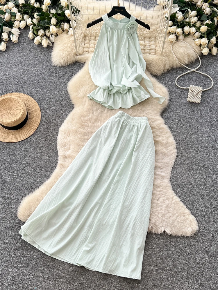 Summer Commute Gentle Breeze Mint Green Floral Neck Hanging Vest High Waist Skirt Women's Fashion Two-Piece Set Casual Workwear
Summer Commute Gentle Breeze Mint Green Floral Neck Hanging Vest High Waist Skirt Women's Fashion Two-Piece Set Casual Workwear