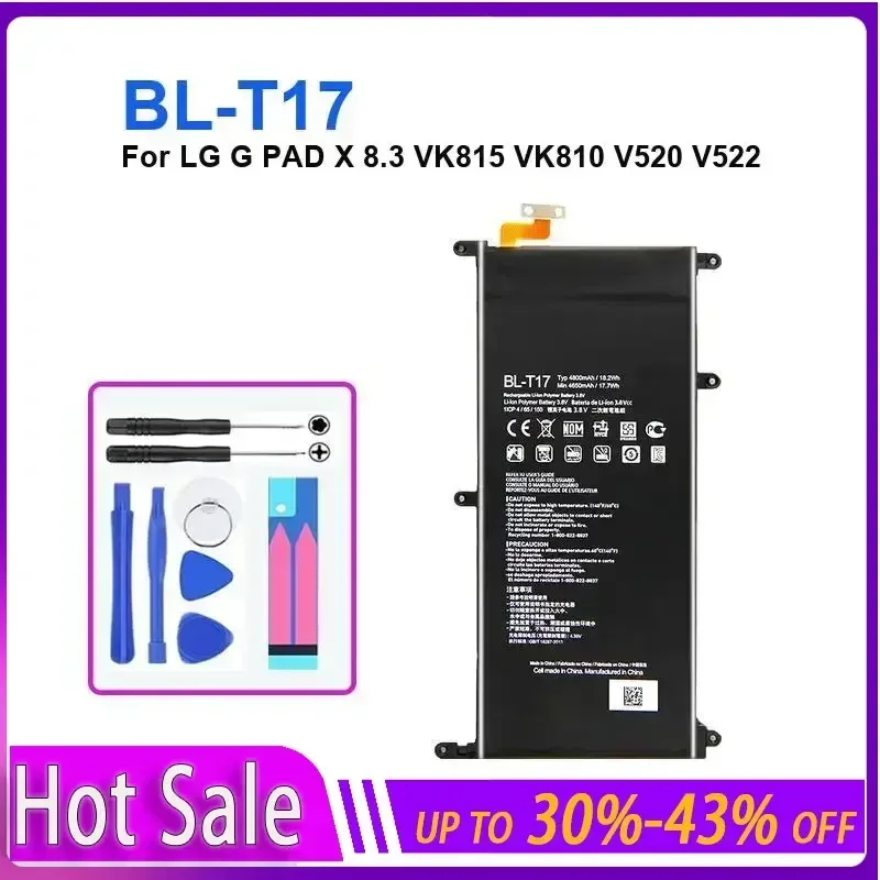 Tablet Battery 4800mAh For LG G PAD X 8.3 VK815 VK810 V520 V522 BL-T17 long-lasting and replaceable battery
Tablet Battery 4800mAh For LG G PAD X 8.3 VK815 VK810 V520 V522 BL-T17 long-lasting and replaceable battery