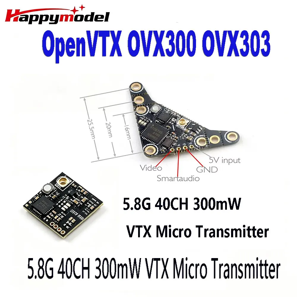 Happymodel OVX303 OVX300 OpenVTX 5.8G 40CH 0/25/100/300mW Adjustable Power VTX Long Range FPV Transmitter Nano RC Drone
Happymodel OVX303 OVX300 OpenVTX 5.8G 40CH 0/25/100/300mW Adjustable Power VTX Long Range FPV Transmitter Nano RC Drone