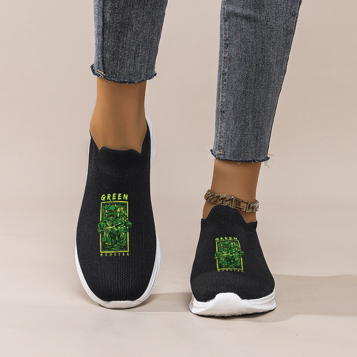 Women's Black Mesh Slip-On Casual Shoes: Green Monster Print, Breathable & Lightweight for Daily Commute, Walking & Easy Wear
Women's Black Mesh Slip-On Casual Shoes: Green Monster Print, Breathable & Lightweight for Daily Commute, Walking & Easy Wear