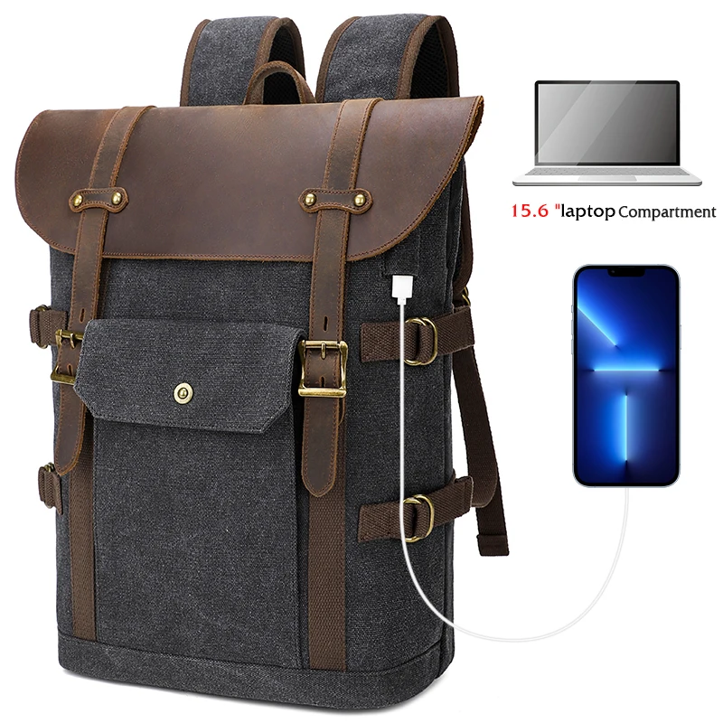 Vintage Office Travel Backpack Retro School Computer Bag Canvas Leather Laptop Backpack Knapsack with USB Port 
Vintage Office Travel Backpack Retro School Computer Bag Canvas Leather Laptop Backpack Knapsack with USB Port