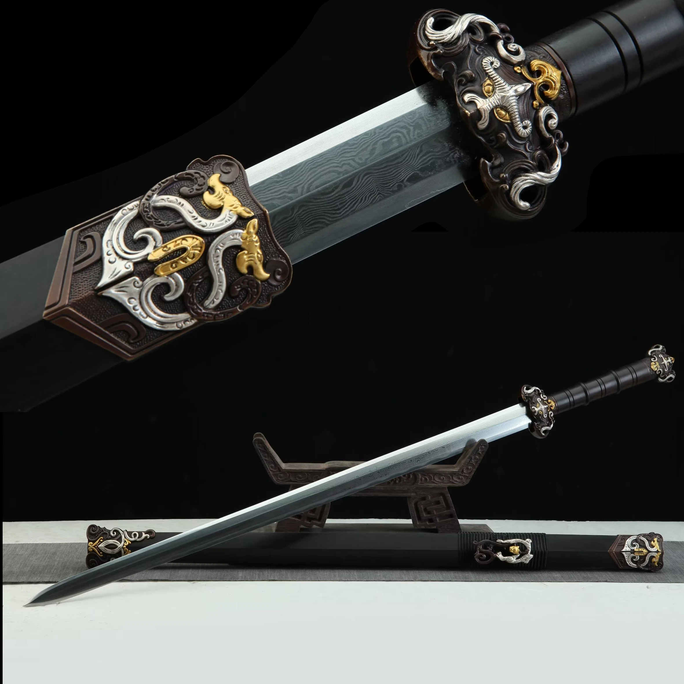 Medieval real steel sword Gold silver copper China Han Dynasty King sword Damascus steel battle ready sword sharp weapon Samurai
Medieval real steel sword Gold silver copper China Han Dynasty King sword Damascus steel battle ready sword sharp weapon Samurai