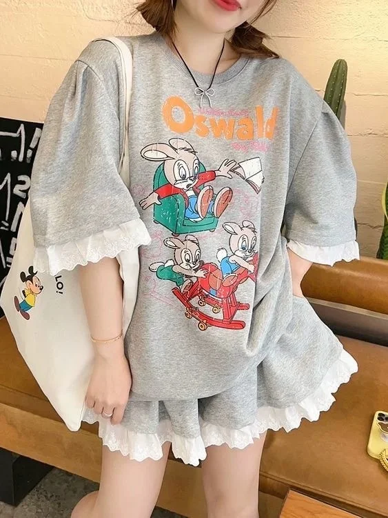 Large Size 300 Pou Cartoon Lace Trim T-irt orts Set Women's Lazy Casual Outfit Summer Faion Ensemble round Ne or...
Large Size 300 Pou Cartoon Lace Trim T-irt orts Set Women's Lazy Casual Outfit Summer Faion Ensemble round Ne or...