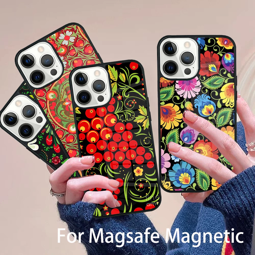Khokhloma Russian Pattern Flower Phone Case Magesafe Magnetic Wireless Charge Cover For IPhone 16 11 12 13 14 15 Pro Max Plus
Khokhloma Russian Pattern Flower Phone Case Magesafe Magnetic Wireless Charge Cover For IPhone 16 11 12 13 14 15 Pro Max Plus
