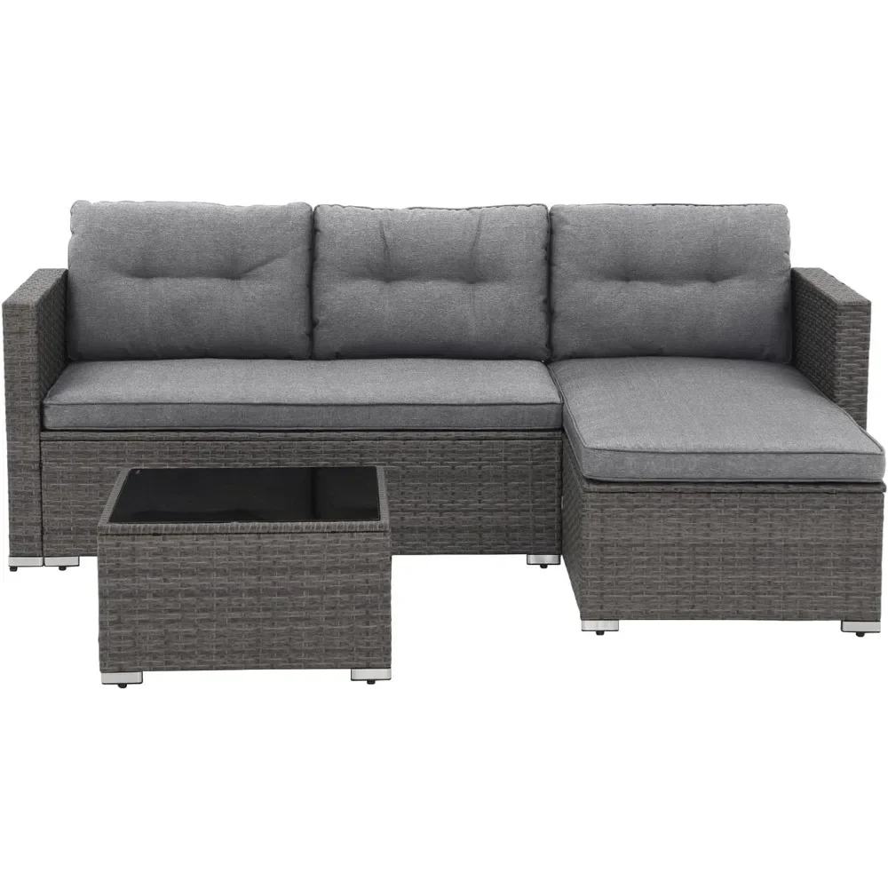 3-Piece Patio urniture Set, Outdoor Wicker Rattan Sectional Soa & Patio Couch with Cushions, Tempered Glass Coee Table, All-Weat
3-Piece Patio urniture Set, Outdoor Wicker Rattan Sectional Soa & Patio Couch with Cushions, Tempered Glass Coee Table, All-Weat