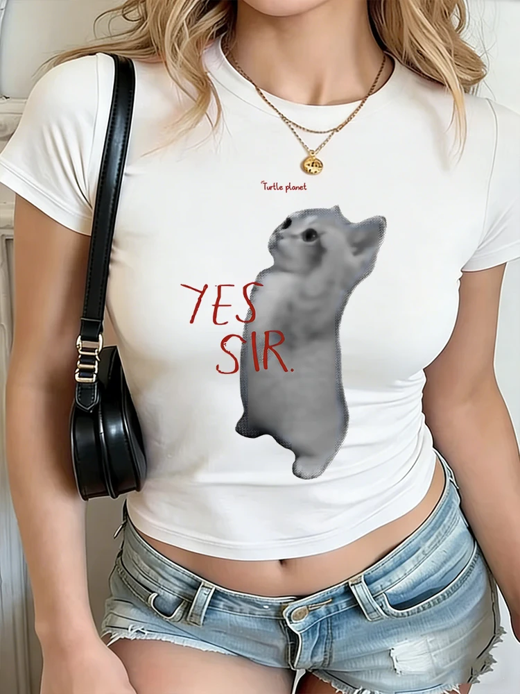 Fun Cat "Yes Sir" Meme Print Cropped T-shirt Casual Round Neck Meme Animal Short Sleeve American Style 100% Cotton Crop Tops
Fun Cat "Yes Sir" Meme Print Cropped T-shirt Casual Round Neck Meme Animal Short Sleeve American Style 100% Cotton Crop Tops