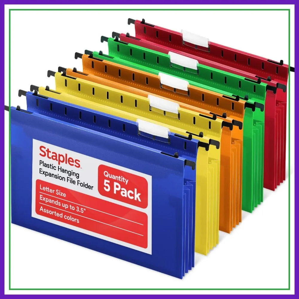 Staples Poly Expanding Hanging File Pockets, Letter Size, 5-Pack, Durable
Staples Poly Expanding Hanging File Pockets, Letter Size, 5-Pack, Durable