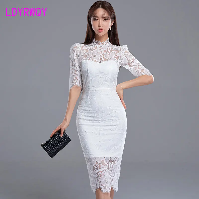 2023 Spring New Korean Edition Celebrity Temperament Slim Fit Mid length Lace Perspective Wrap Hip Dress for Women
2023 Spring New Korean Edition Celebrity Temperament Slim Fit Mid length Lace Perspective Wrap Hip Dress for Women
