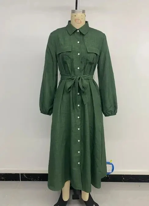New Autumn Women's Lapel Long Sleeve Green Dress Female Daily Clothing Basics Style 2025 Women's Lace Up Fashion Shirt Dresses
New Autumn Women's Lapel Long Sleeve Green Dress Female Daily Clothing Basics Style 2025 Women's Lace Up Fashion Shirt Dresses