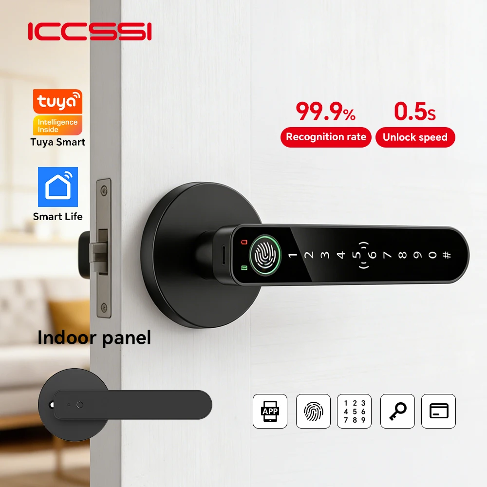 ICCSSI Tuya Bluetooth Smart Door Lock Fingerprint Lock Digital Electronic Lock with IC Card/Password/key/Smart Life APP B208APRO
ICCSSI Tuya Bluetooth Smart Door Lock Fingerprint Lock Digital Electronic Lock with IC Card/Password/key/Smart Life APP B208APRO