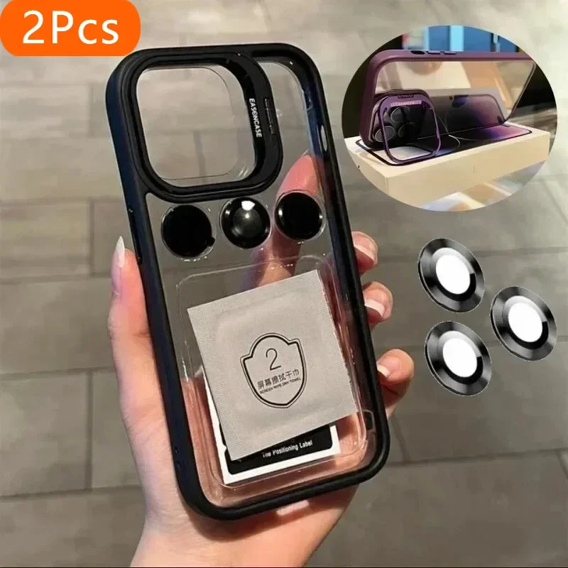 2Pcs Luxury Bracket Transparent Phone Case For iPhone 15 16 14 13 Pro Max 16 Plus With Holder Camera Lens Protector Shockproof C
2Pcs Luxury Bracket Transparent Phone Case For iPhone 15 16 14 13 Pro Max 16 Plus With Holder Camera Lens Protector Shockproof C