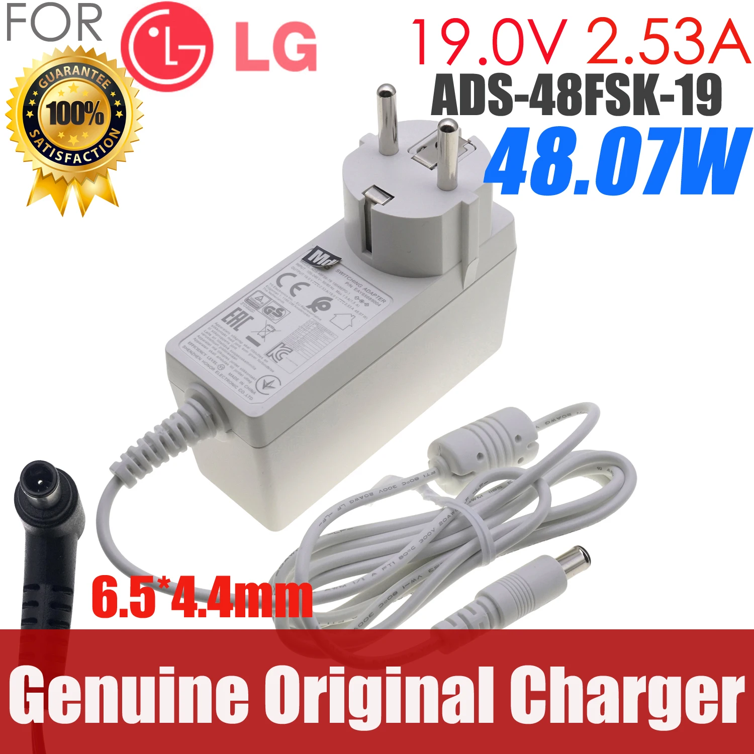 Genuine 19V 2.53A AC Adapter For LG 29BN650-B 29BN650B 32SR50F 32SR53FS 32"29" UltraWide Smart Monitor MS-V2530R190 EAY65689004
Genuine 19V 2.53A AC Adapter For LG 29BN650-B 29BN650B 32SR50F 32SR53FS 32"29" UltraWide Smart Monitor MS-V2530R190 EAY65689004