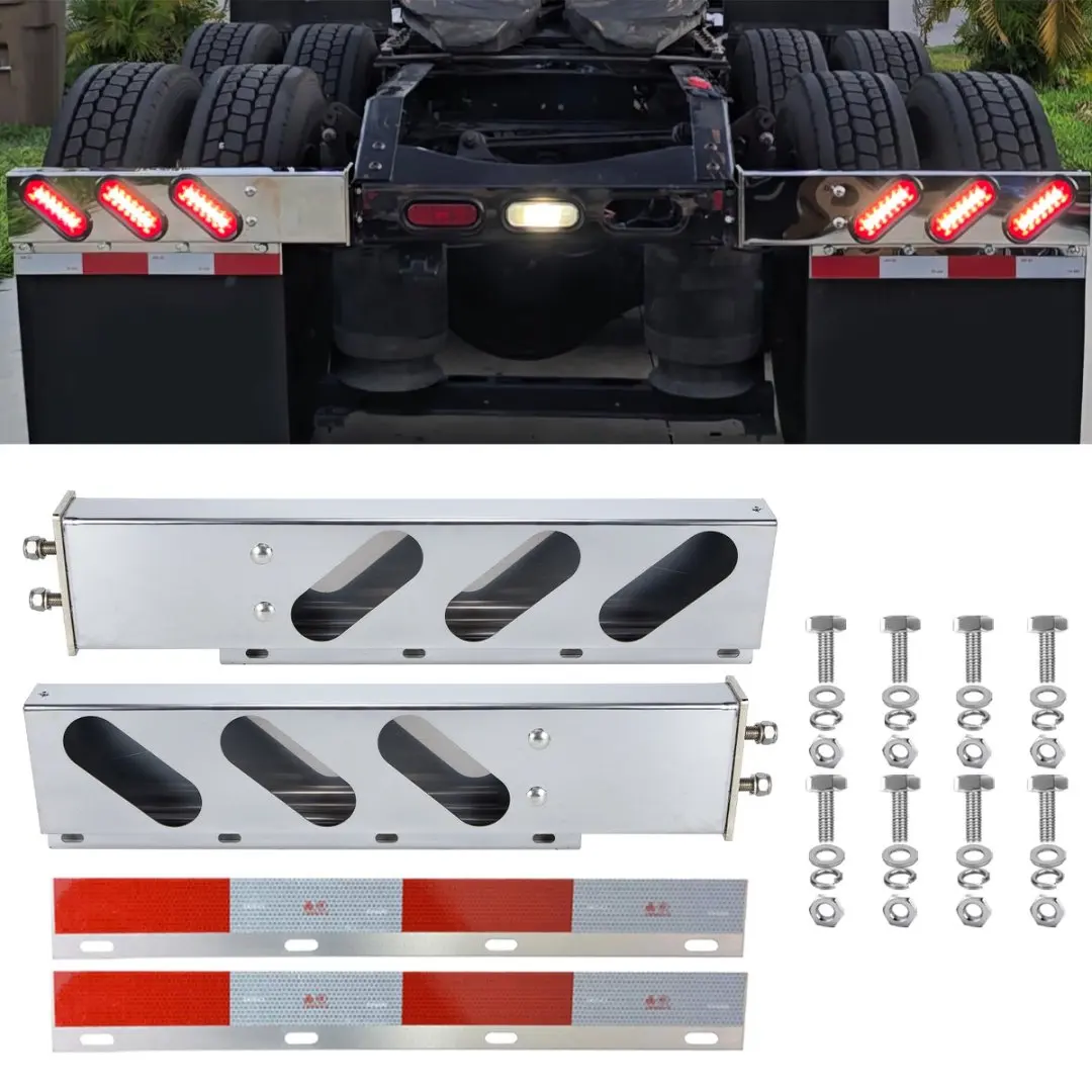 Stainless Steel Mud Flap Hanger Set 2-1/2" Bolt Spacing 30" Length Rear Bar with Light Cutouts for Semi Trucks, 2.5" Bolt Spring
Stainless Steel Mud Flap Hanger Set 2-1/2" Bolt Spacing 30" Length Rear Bar with Light Cutouts for Semi Trucks, 2.5" Bolt Spring