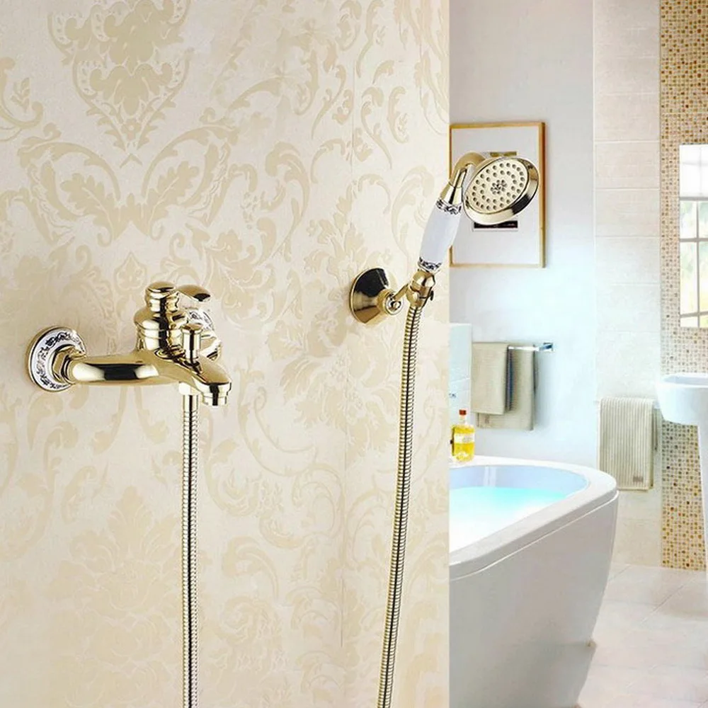 Gold Color Brass Bathroom Shower Faucet Mixer Tap With Hand Shower Head Shower Faucet Set Wall Mounted Ntf404
Gold Color Brass Bathroom Shower Faucet Mixer Tap With Hand Shower Head Shower Faucet Set Wall Mounted Ntf404