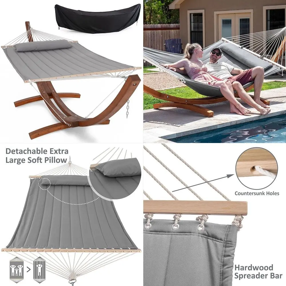 Double Hammocks Standing Backyard Hammock with Stand, 2 Person Heavy Duty Hammock with 13.5 ft Wooden Stand, Light Gray
Double Hammocks Standing Backyard Hammock with Stand, 2 Person Heavy Duty Hammock with 13.5 ft Wooden Stand, Light Gray