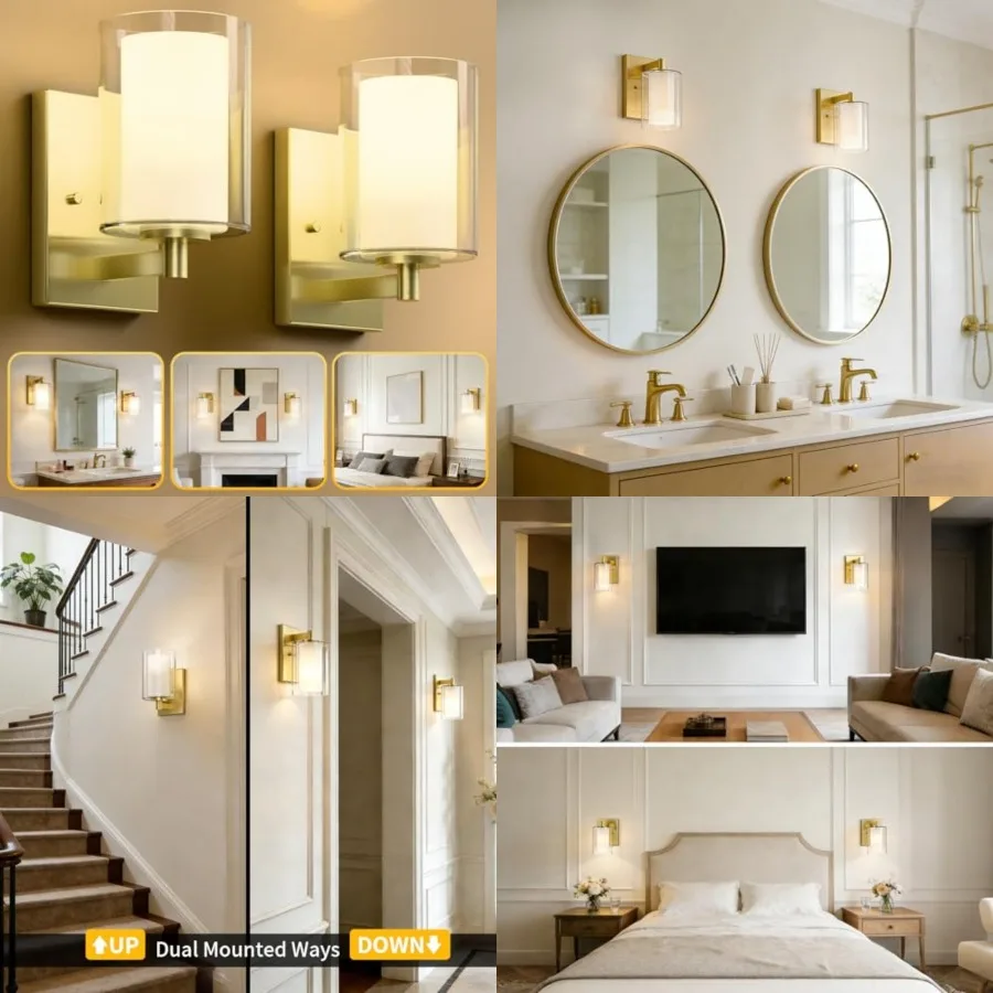 Wall Sconces Set of Two for Bathroom Bedroom Living Room Hallway Indoor Stairwell and Mirror, Farmhouse Modern Vanity Light Fix
Wall Sconces Set of Two for Bathroom Bedroom Living Room Hallway Indoor Stairwell and Mirror, Farmhouse Modern Vanity Light Fix