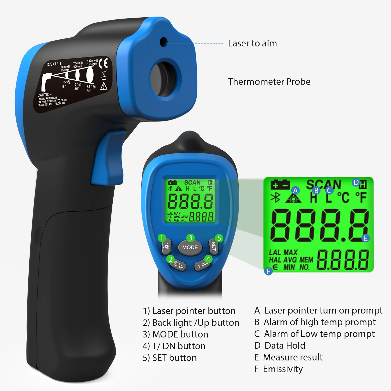 980D-APP Infrared Thermometer -50~550°C Bluetooth APP Adjustable Emissivity MAX/MIN/AVG Backlight
980D-APP Infrared Thermometer -50~550°C Bluetooth APP Adjustable Emissivity MAX/MIN/AVG Backlight