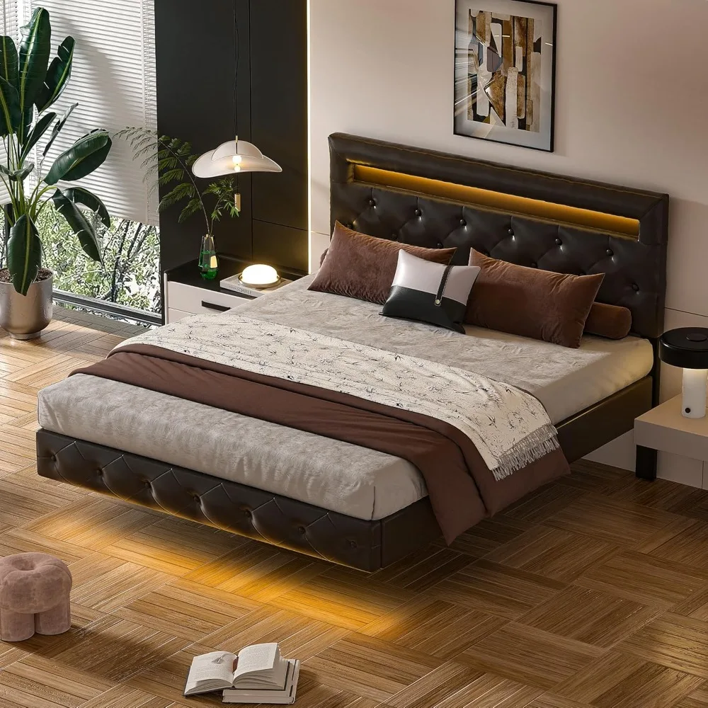 Morden Fort Floating Bed Frame King Size Bed Frame with LED Lights,Upholstered Leather Headboard Platform, Under Storage Space,
Morden Fort Floating Bed Frame King Size Bed Frame with LED Lights,Upholstered Leather Headboard Platform, Under Storage Space,