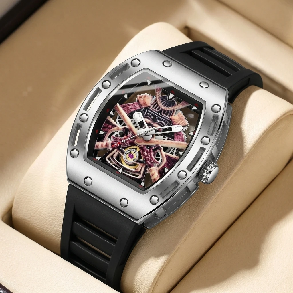1pc Trendy and Individual Samurai-themed Hollow Dial Square Case Silicone Strap Men's Fashion Watch
1pc Trendy and Individual Samurai-themed Hollow Dial Square Case Silicone Strap Men's Fashion Watch