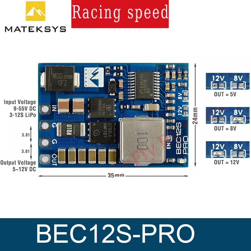MATEK Voltage Regulator BEC Power Module Overcurrent Protection Self-recovery for RC Drone FPV BEC12S-PRO 9-55V TO 5V/8V/12V-5A
MATEK Voltage Regulator BEC Power Module Overcurrent Protection Self-recovery for RC Drone FPV BEC12S-PRO 9-55V TO 5V/8V/12V-5A