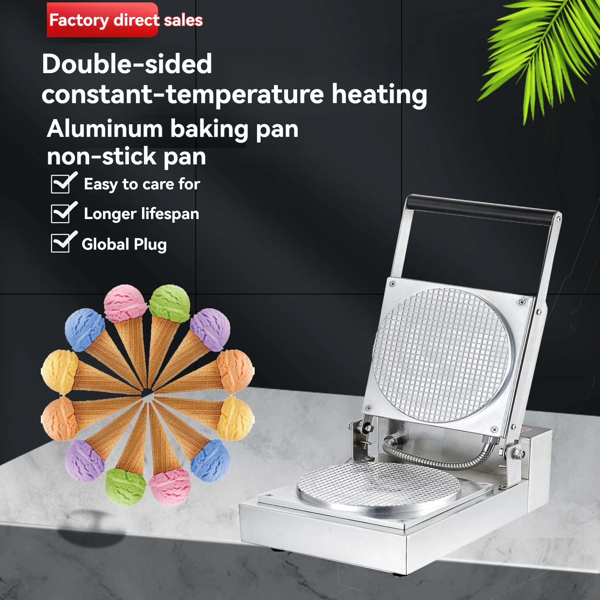 Commercial Electric Automatic Sugar Waffle Cone Maker Non‑Stick Ice Cream Cone Oven for Egg Roll and Crispy Cone Making
Commercial Electric Automatic Sugar Waffle Cone Maker Non‑Stick Ice Cream Cone Oven for Egg Roll and Crispy Cone Making