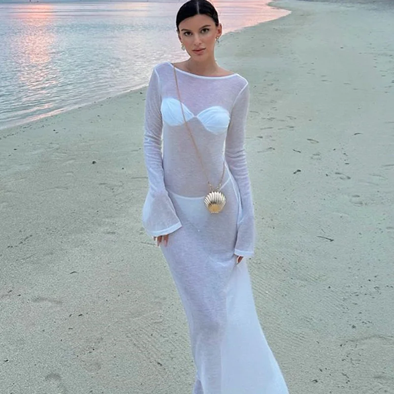 Talenza Summer Backless Long Dress White Sexy High Waisted See Through Slim Dress Fashion New Women's Beach Cover Vacation Dress
Talenza Summer Backless Long Dress White Sexy High Waisted See Through Slim Dress Fashion New Women's Beach Cover Vacation Dress