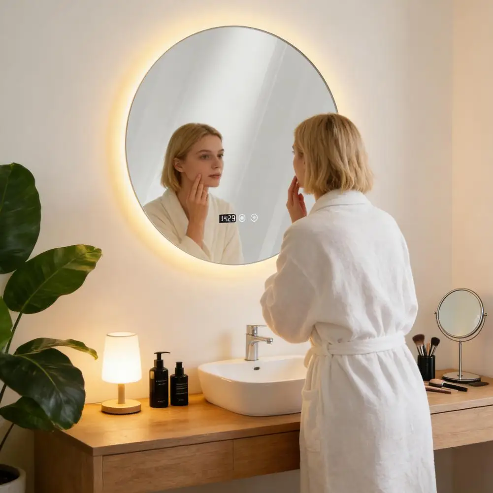 Round Backlit Bathroom LED Mirror with Lights Fogless Shatter-Proof Stepless Dimmable Memory Function Circle Vanity Mirror
Round Backlit Bathroom LED Mirror with Lights Fogless Shatter-Proof Stepless Dimmable Memory Function Circle Vanity Mirror