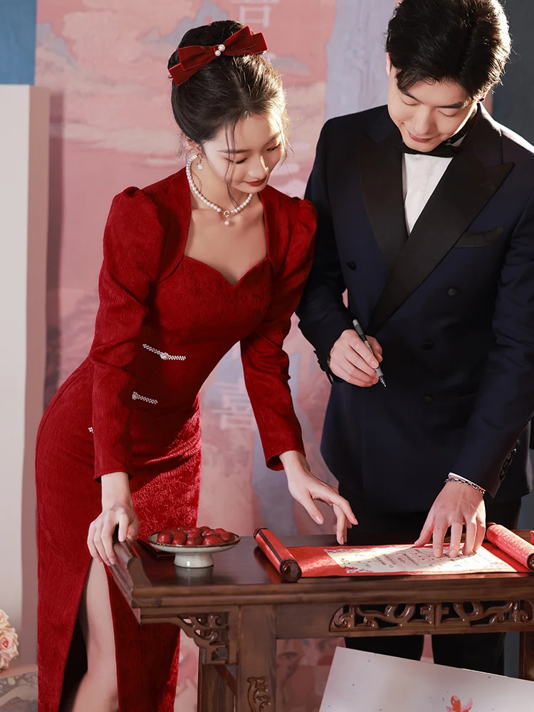 Red Wedding Dr Long Sve New Chinese Sle Bridal Gown Return Gift Evening Dr for Women Vintage Pearl Embel...
Red Wedding Dr Long Sve New Chinese Sle Bridal Gown Return Gift Evening Dr for Women Vintage Pearl Embel...