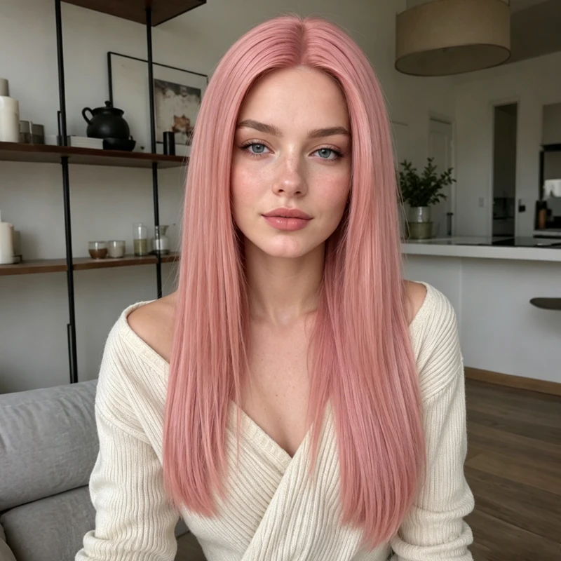28-inch synthetic pink wig for women, silky smooth, center-parted straight hair, suitable for everyday casual wear.
28-inch synthetic pink wig for women, silky smooth, center-parted straight hair, suitable for everyday casual wear.