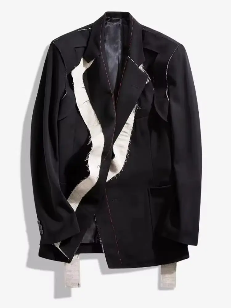 Early spring new lapel open-line decoration with contrast stitching Blazer female black and white raw edge blazer F1194
Early spring new lapel open-line decoration with contrast stitching Blazer female black and white raw edge blazer F1194