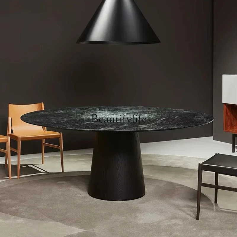 Snowflake green natural marble round dining table and chair combination household dining table with turntable
Snowflake green natural marble round dining table and chair combination household dining table with turntable