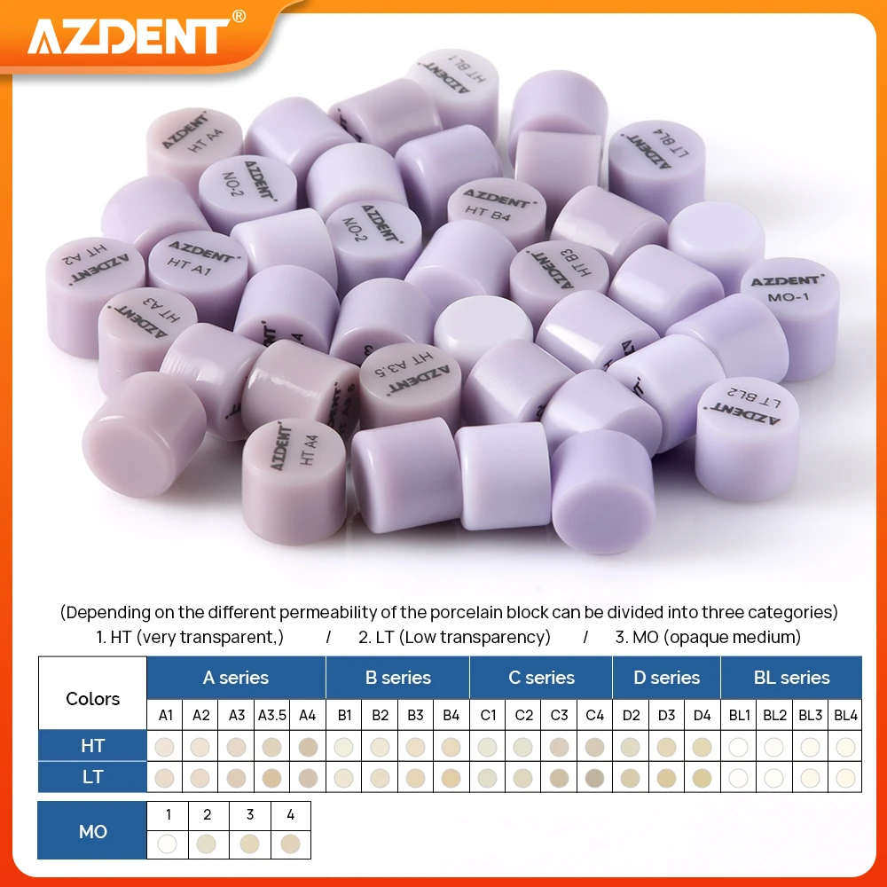 10PCS AZDENT Dental Purple Press Glass Ceramic Blocks for Anterior Crown Veneers Lithium Disilicate HT/LT Dentistry Materials
10PCS AZDENT Dental Purple Press Glass Ceramic Blocks for Anterior Crown Veneers Lithium Disilicate HT/LT Dentistry Materials