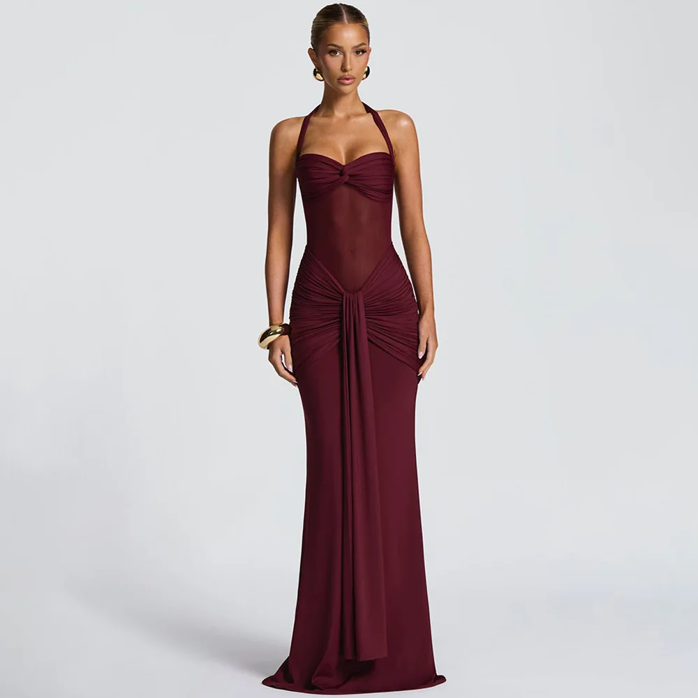 Sexy Strapless Halter Long Dress Fashion Bandage Mesh Splice Dress Autumn New Streetwear Evening Party Women's Dress
Sexy Strapless Halter Long Dress Fashion Bandage Mesh Splice Dress Autumn New Streetwear Evening Party Women's Dress