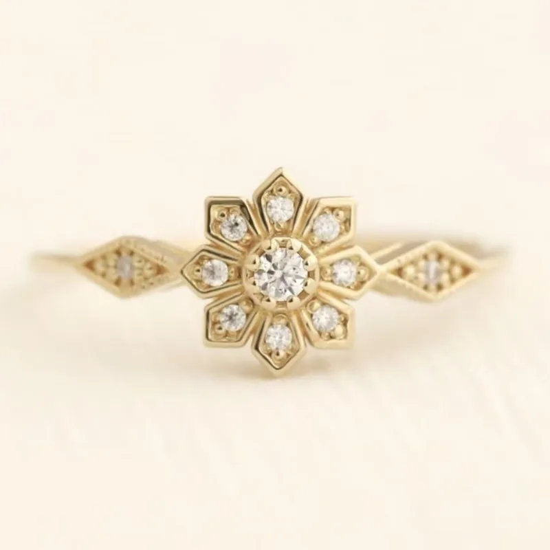 Luxury Gold Color Round Flower White Stone Rings Wedding Party Jewelry Rings for Women
Luxury Gold Color Round Flower White Stone Rings Wedding Party Jewelry Rings for Women
