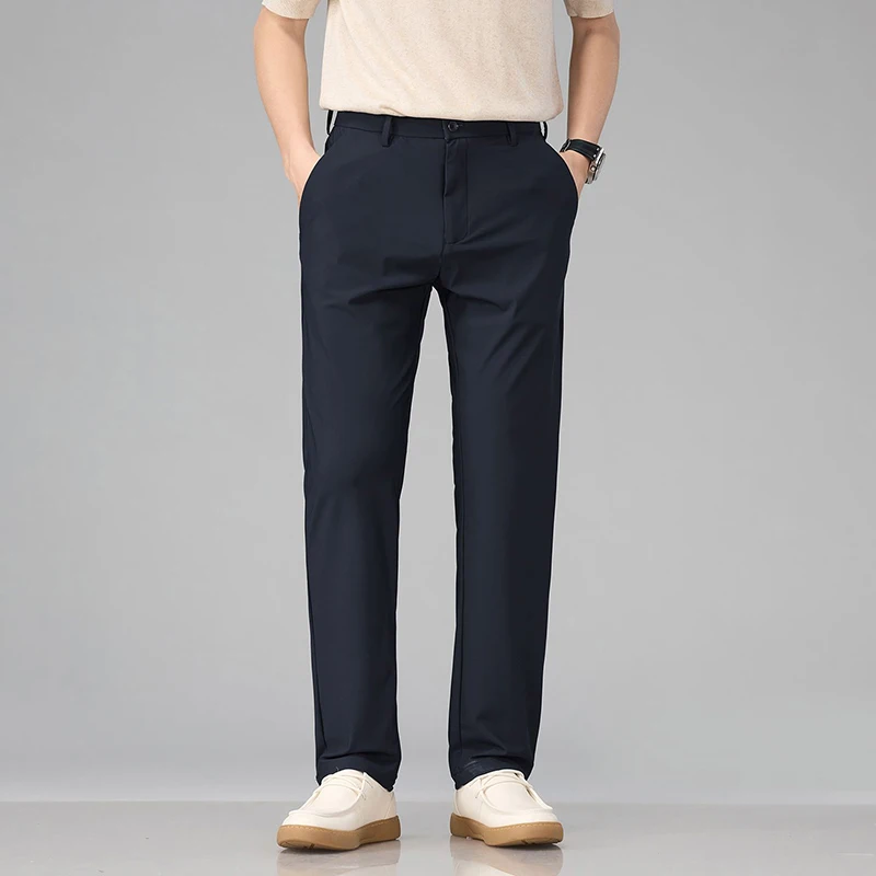 Летние мужские брюки из твила с высокой эластичностью, из ледяного шелка, приталенные, прямые, для делового и повседневного стиля, классические черные и серые брюки
Летние мужские брюки из твила с высокой эластичностью, из ледяного шелка, приталенные, прямые, для делового и повседневного стиля, классические черные и серые брюки