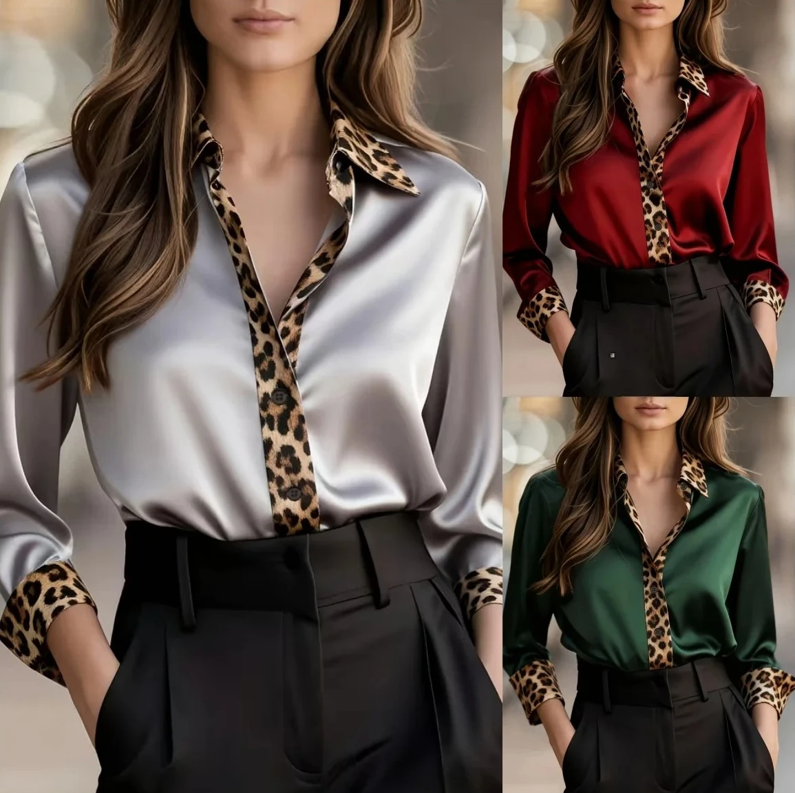 Blouse Tops Elegant Long Sleeve Button Down Shirt with Leopard Print Collar Cuffs & Placket Loose Fit
Blouse Tops Elegant Long Sleeve Button Down Shirt with Leopard Print Collar Cuffs & Placket Loose Fit
