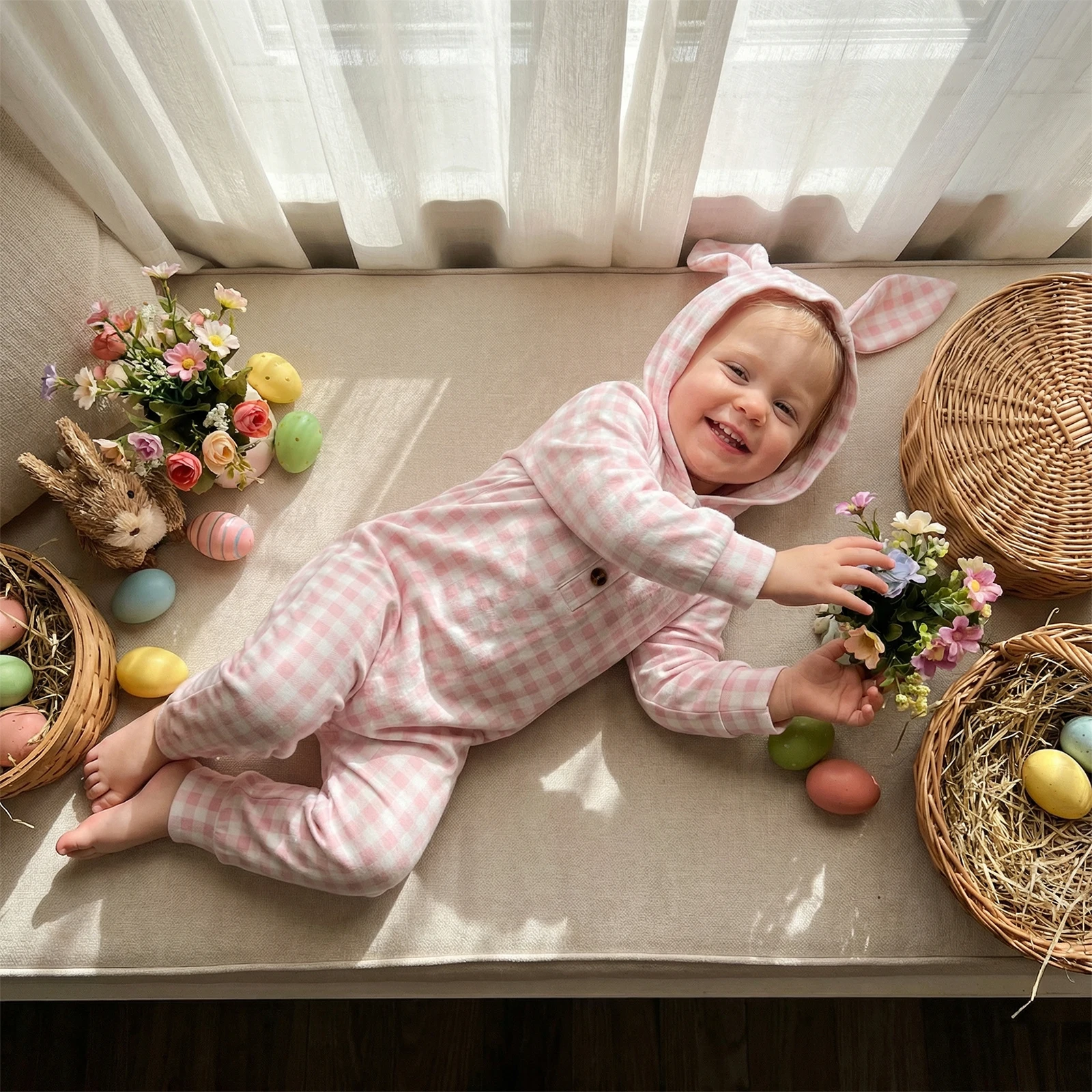 Newborn Baby Boys Girls Easter Romper, Long Sleeve Hooded Cute Bunny Ears Plaid Jumpsuit Spring Clothes
Newborn Baby Boys Girls Easter Romper, Long Sleeve Hooded Cute Bunny Ears Plaid Jumpsuit Spring Clothes