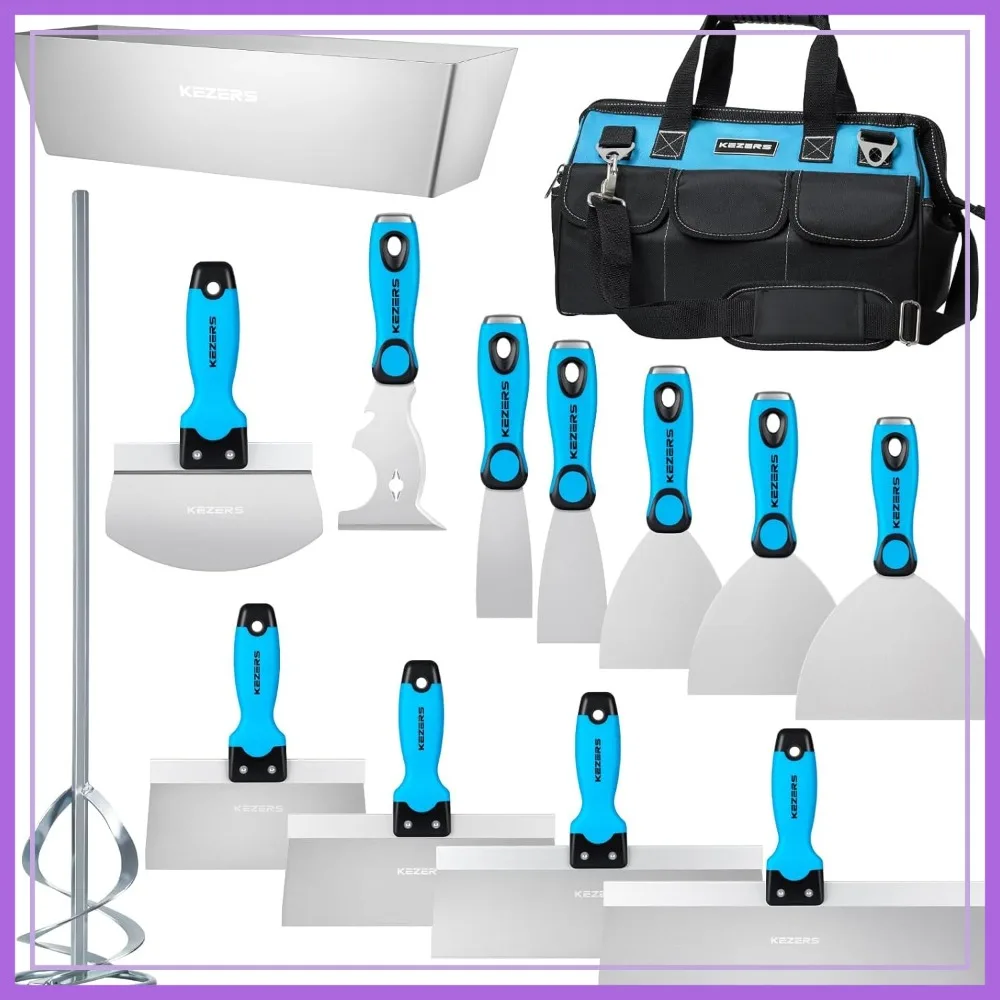 14-Piece Drywall Hand Tool Kit, Stainless Steel Putty & Taping Knives, Mud Pan, Scoop, Scraper, Mixer & Bag
14-Piece Drywall Hand Tool Kit, Stainless Steel Putty & Taping Knives, Mud Pan, Scoop, Scraper, Mixer & Bag