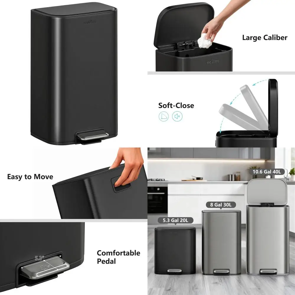 10.6 Gallon Kitchen Step Trash Can with Smooth Edge Lid, Black Garbage Bin for Home Office
10.6 Gallon Kitchen Step Trash Can with Smooth Edge Lid, Black Garbage Bin for Home Office