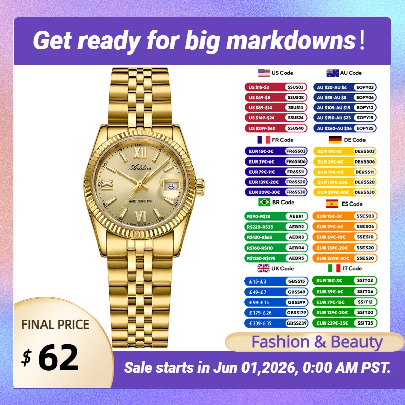 Addies 28MM Ladies Quartz Watch Sapphire Luminous Waterproof Stainless Steel High-End Female Watches Elegant Luxury Rose Gold
Addies 28MM Ladies Quartz Watch Sapphire Luminous Waterproof Stainless Steel High-End Female Watches Elegant Luxury Rose Gold