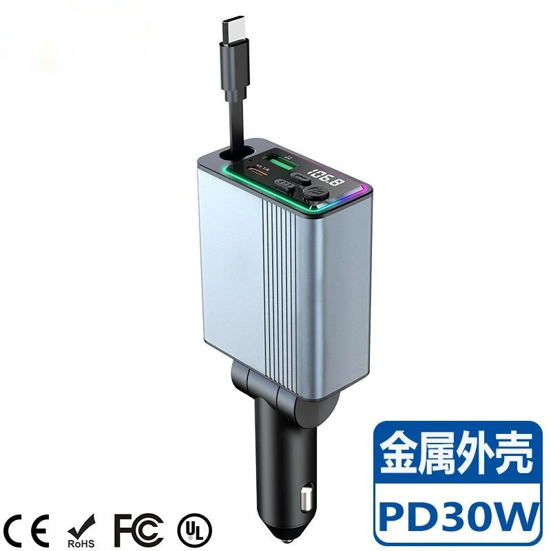 C77 Car Bluetooth Fm Transmitter with Type-C Telescopic Cable PD 30W Super Fast Charging Metal Shell Car Mobile Phone Charger
C77 Car Bluetooth Fm Transmitter with Type-C Telescopic Cable PD 30W Super Fast Charging Metal Shell Car Mobile Phone Charger