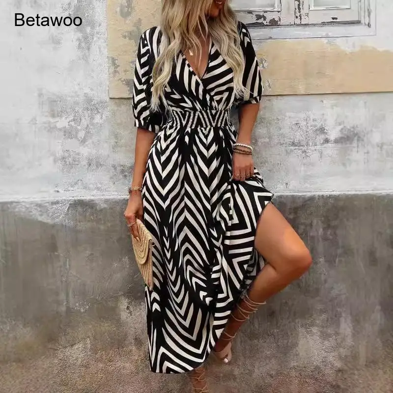 Women's Chevron Print V-Neck Puff Sleeve Maxi Dress with Slit - Multi-Color Options
Women's Chevron Print V-Neck Puff Sleeve Maxi Dress with Slit - Multi-Color Options