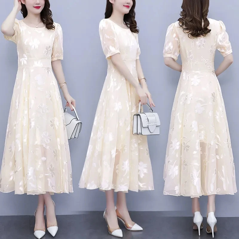 French Jacquard Chiffon Dresses Short Sleeves Womens 2022 Summer New Fashion Slim Thin Section Floral Stitching Long Skirt Women
French Jacquard Chiffon Dresses Short Sleeves Womens 2022 Summer New Fashion Slim Thin Section Floral Stitching Long Skirt Women