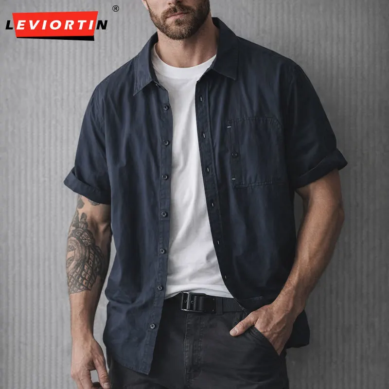 Japanese Style Men's Summer Short Sleeve Shirts Cotton Simple Breathable Chest Pocket Decoration Lapel Casual Workwear Shirt Man
Japanese Style Men's Summer Short Sleeve Shirts Cotton Simple Breathable Chest Pocket Decoration Lapel Casual Workwear Shirt Man