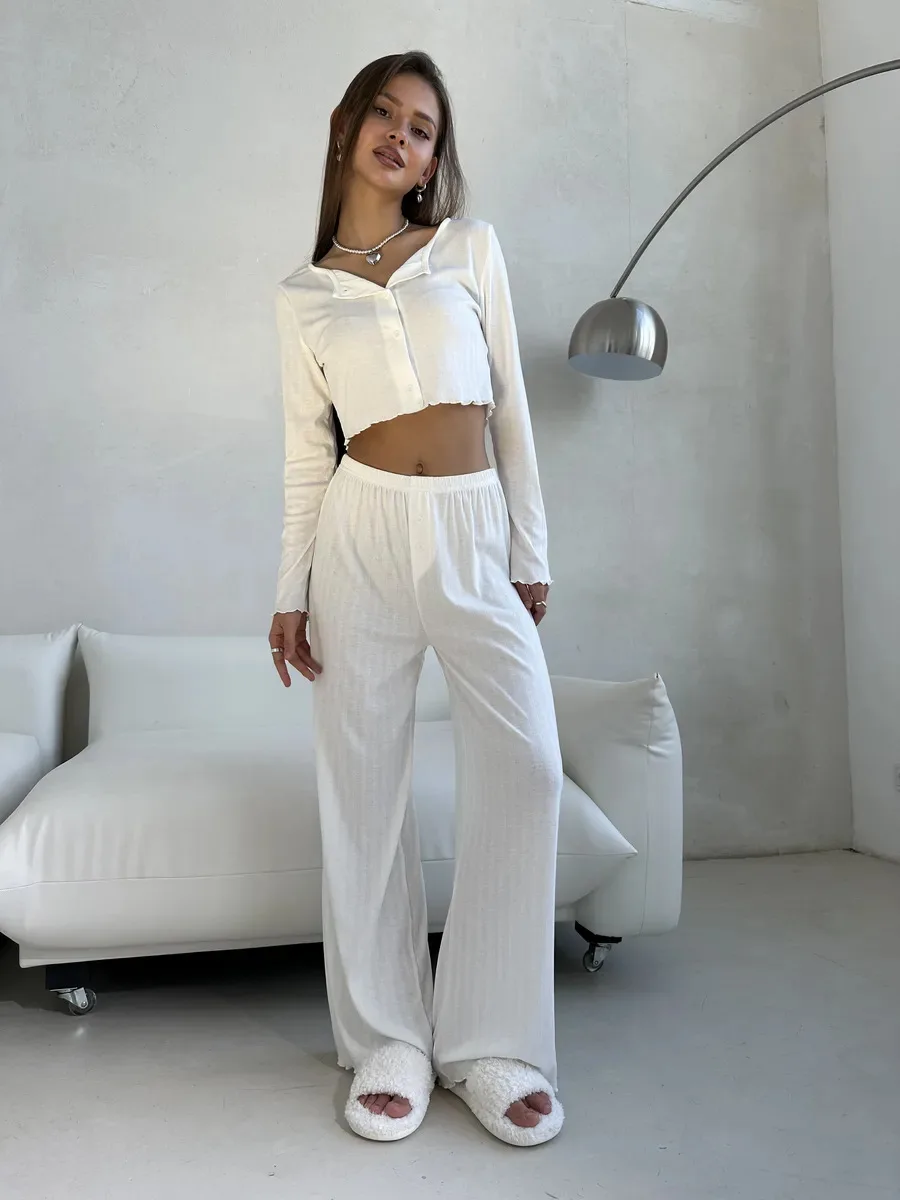 Female Knitted Pajamas 2PCS Set Sleepwear Spring Summer Cotton Trouser Pijamas Suit Simple Cotton Loungewear Loose Home Clothes
Female Knitted Pajamas 2PCS Set Sleepwear Spring Summer Cotton Trouser Pijamas Suit Simple Cotton Loungewear Loose Home Clothes