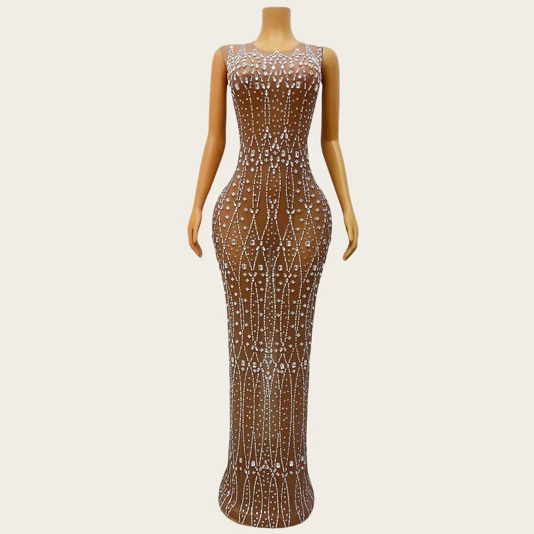 Fangge Sparkly Rhinestone See Through Mesh Long Dress Sexy Women Prom Birthday Party Celebrate Luxury Evening Gown Women Couture
Fangge Sparkly Rhinestone See Through Mesh Long Dress Sexy Women Prom Birthday Party Celebrate Luxury Evening Gown Women Couture