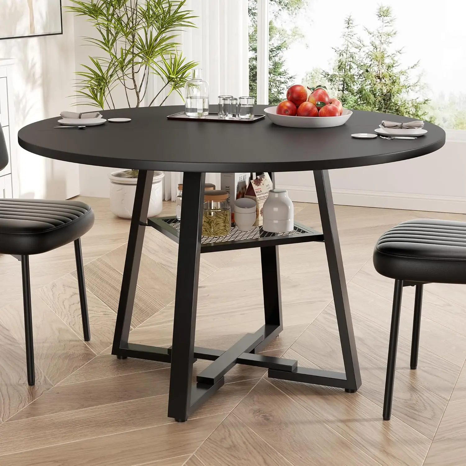 42in Round Dining Table Metal Legs Storage Shelf Kitchen Room Black Customized
42in Round Dining Table Metal Legs Storage Shelf Kitchen Room Black Customized