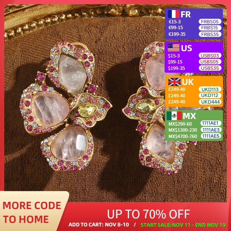 Vintage Pink Crystal Flower Earrings Petal Butterfly Natural Stone Antique Gold Color Accessories Women Luxury Quality Jewelry
Vintage Pink Crystal Flower Earrings Petal Butterfly Natural Stone Antique Gold Color Accessories Women Luxury Quality Jewelry