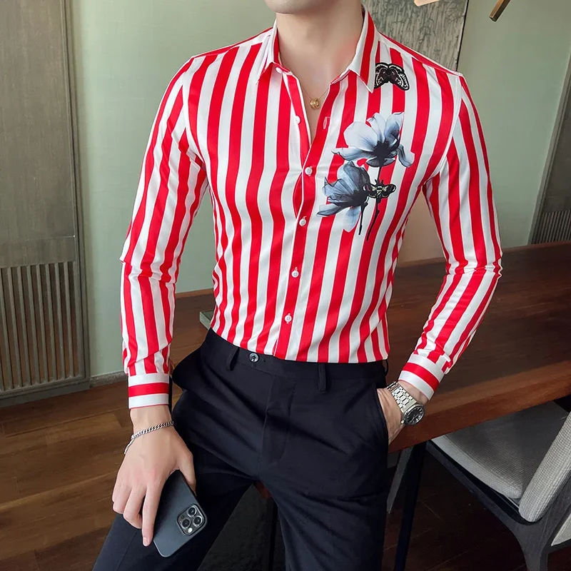 British Style Long Sleeved Striped Printed Shirt Fashion Men New Slim Fit Casual Dress Shirt Streetwear Social Party Blouse Male
British Style Long Sleeved Striped Printed Shirt Fashion Men New Slim Fit Casual Dress Shirt Streetwear Social Party Blouse Male